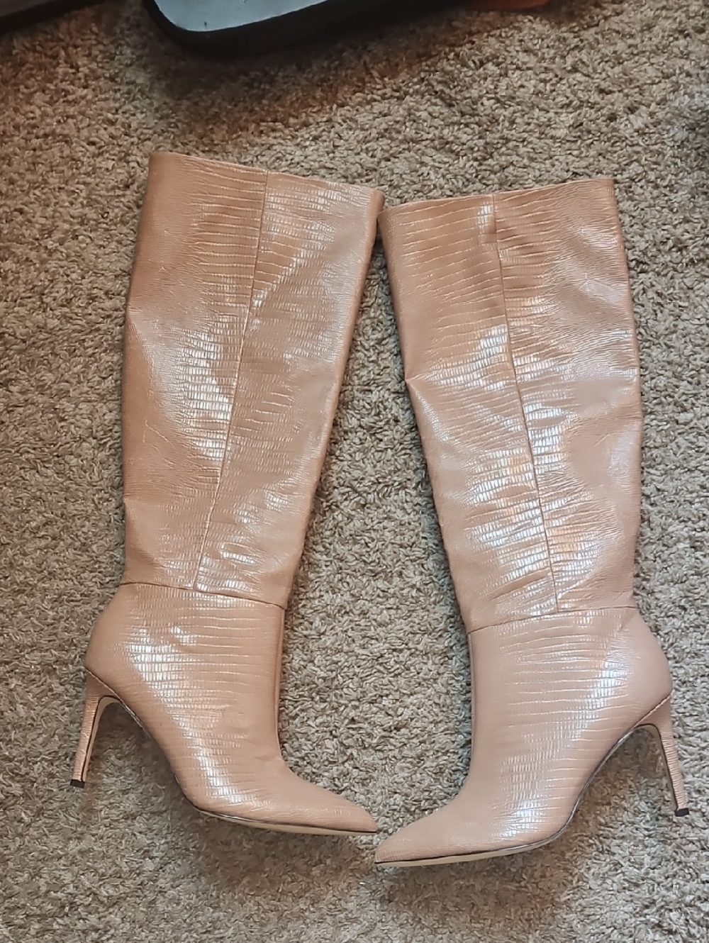 Knee-High Pointed Toe Stiletto Nine West Boots in Beige